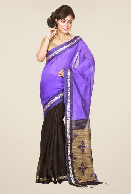 Bengal Handloom Black & Purple Silk Saree Bengal Handloom Black & Purple Silk Saree