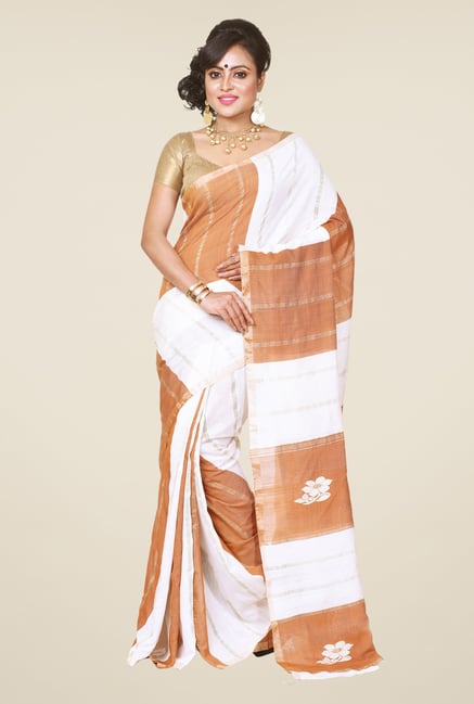 Bengal Handloom White & Brown Silk Saree Bengal Handloom White & Brown Silk Saree