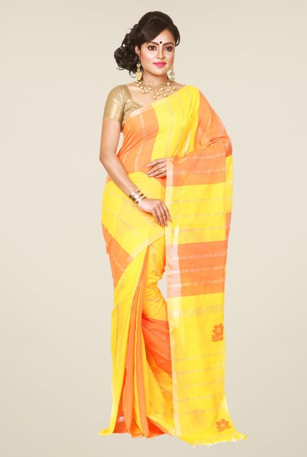 Bengal Handloom Yellow & Orange Silk Saree Bengal Handloom Yellow & Orange Silk Saree