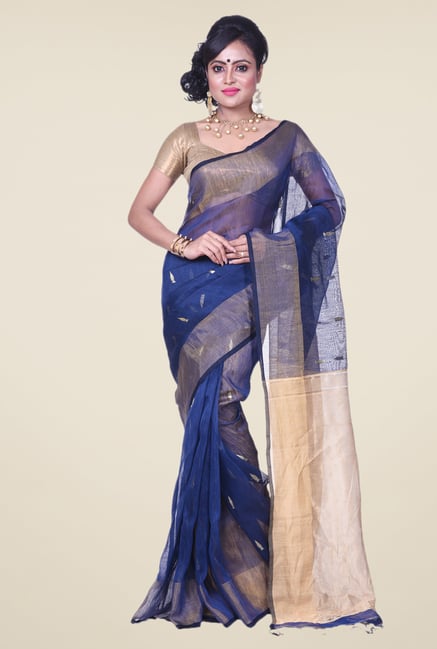 Bengal Handloom Navy & Beige Resham Silk Saree Bengal Handloom Navy & Beige Resham Silk Saree