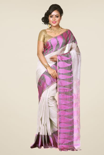 Bengal Handloom Grey Linen & Resham Silk Saree Bengal Handloom Grey Linen & Resham Silk Saree