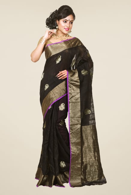 Bengal Handloom Black Resham Silk Matka Saree Bengal Handloom Black Resham Silk Matka Saree