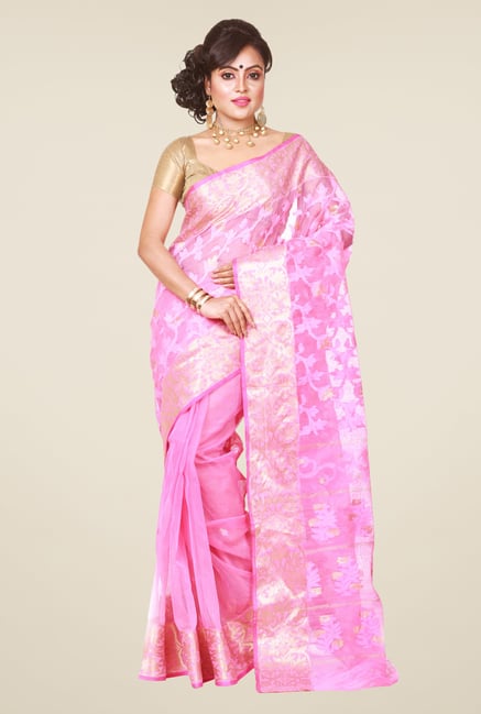 Bengal Handloom Pink Jamdani Cotton Silk Saree Bengal Handloom Pink Jamdani Cotton Silk Saree