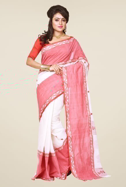Bengal Handloom White & Red Cotton Saree Bengal Handloom White & Red Cotton Saree
