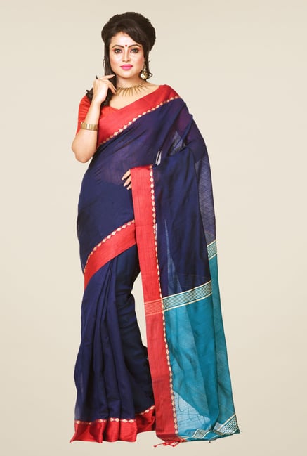 Bengal Handloom Navy Cotton Silk Saree Bengal Handloom Navy Cotton Silk Saree