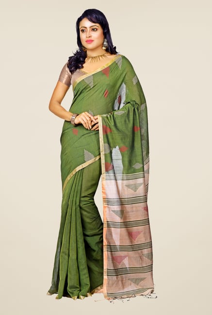 Bengal Handloom Olive Cotton Silk Saree Bengal Handloom Olive Cotton Silk Saree