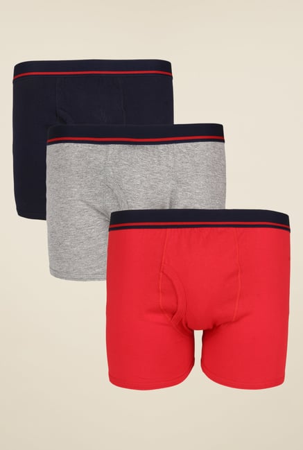 Yepme Navy, Grey & Red Rex Trunks (Pack Of 3) Yepme Navy, Grey & Red Rex Trunks (Pack Of 3)