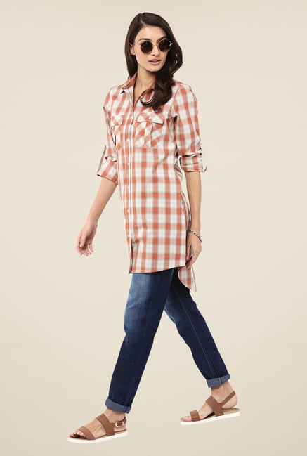 Yepme Beige Lorina Checks Shirt Yepme Beige Lorina Checks Shirt