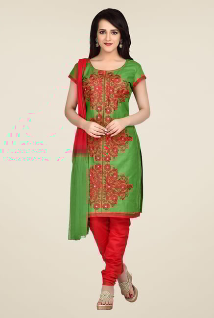 Shonaya Green & Red Embroidered Dress Material Shonaya Green & Red Embroidered Dress Material