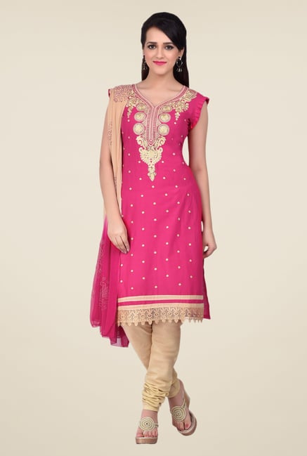Shonaya Pink & Beige Embroidered Dress Material Shonaya Pink & Beige Embroidered Dress Material