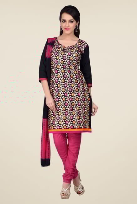 Shonaya Black & Pink Embroidered Dress Material Shonaya Black & Pink Embroidered Dress Material