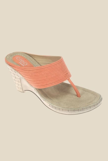 Khadim's Cleo Peach T-Strap Wedges Khadim's Cleo Peach T-Strap Wedges