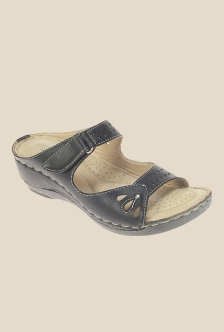 Khadim's Softouch Black Wedge Heeled Sandals Khadim's Softouch Black Wedge Heeled Sandals