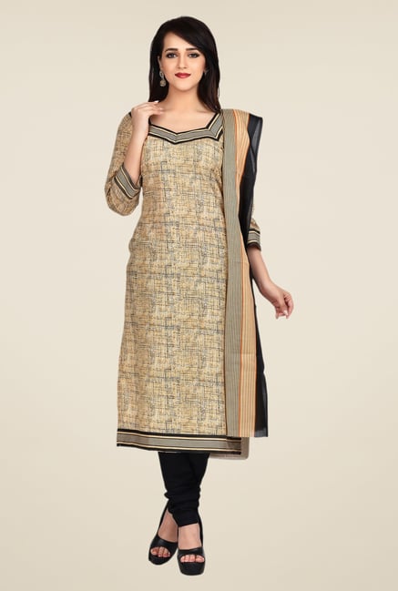 Shonaya Beige & Black Printed Dress Material Shonaya Beige & Black Printed Dress Material