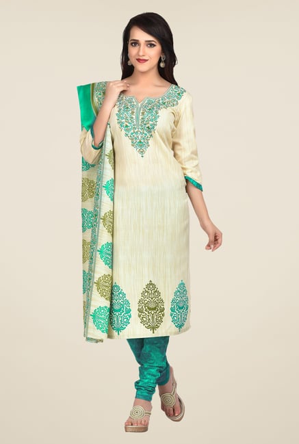 Shonaya Cream & Turquoise Printed Dress Material Shonaya Cream & Turquoise Printed Dress Material