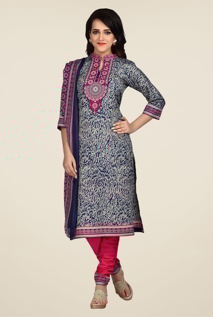Shonaya Blue & Pink Printed Dress Material Shonaya Blue & Pink Printed Dress Material