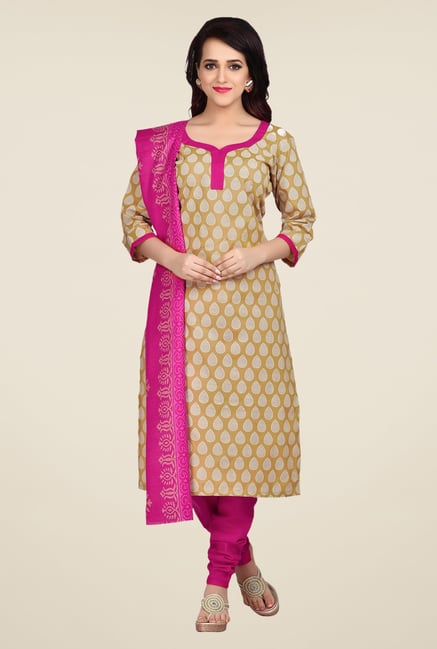 Shonaya Beige & Pink Printed Dress Material Shonaya Beige & Pink Printed Dress Material