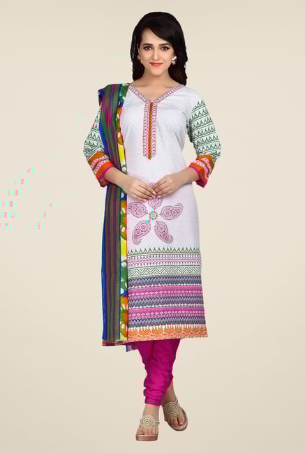 Shonaya White & Pink Printed Dress Material Shonaya White & Pink Printed Dress Material