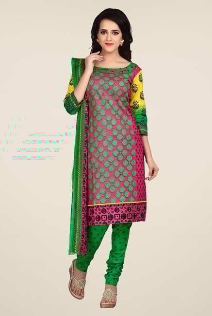 Shonaya Pink & Green Printed Dress Material Shonaya Pink & Green Printed Dress Material