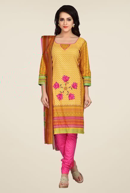Shonaya Yellow & Pink Printed Dress Material Shonaya Yellow & Pink Printed Dress Material