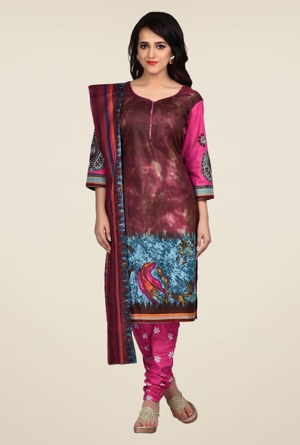 Shonaya Maroon & Pink Printed Dress Material Shonaya Maroon & Pink Printed Dress Material