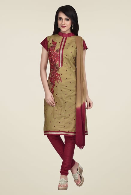 Shonaya Beige & Maroon Embroidered Dress Material Shonaya Beige & Maroon Embroidered Dress Material