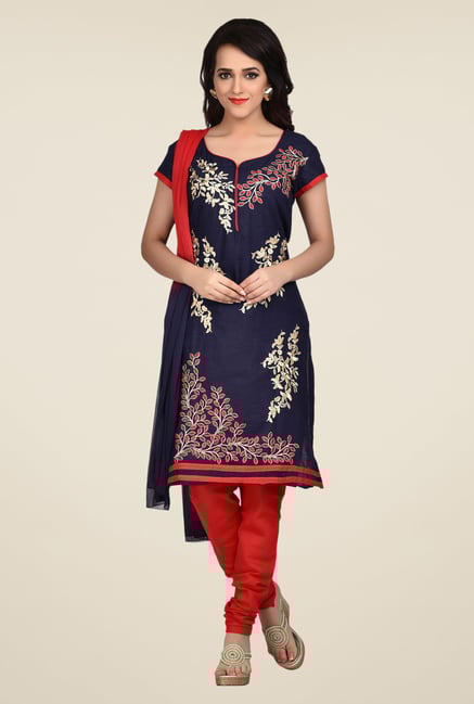 Shonaya Navy & Red Embroidered Dress Material Shonaya Navy & Red Embroidered Dress Material