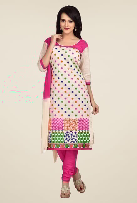 Shonaya Beige & Pink Embroidered Dress Material Shonaya Beige & Pink Embroidered Dress Material