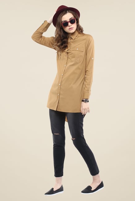 Yepme Sand Brown Lorina Solid Shirt Yepme Sand Brown Lorina Solid Shirt