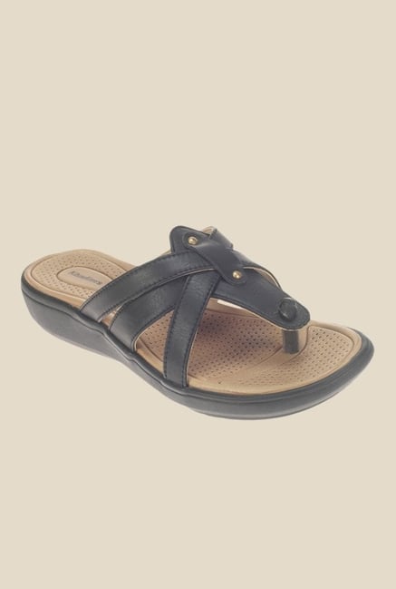 Khadim's Black Wedge Heeled Thong Sandals Khadim's Black Wedge Heeled Thong Sandals