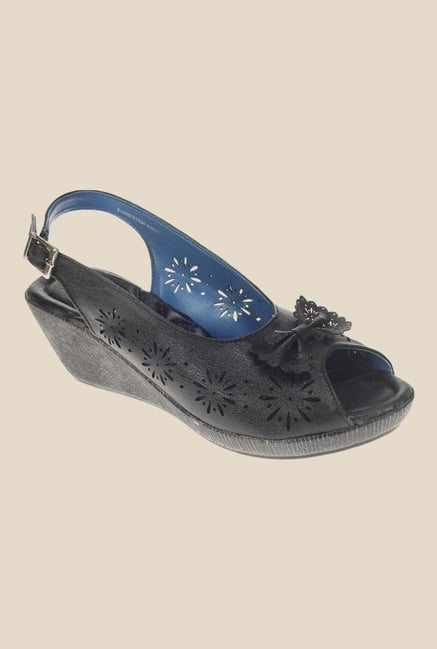 Khadim's Sharon Black Back Strap Wedges Khadim's Sharon Black Back Strap Wedges