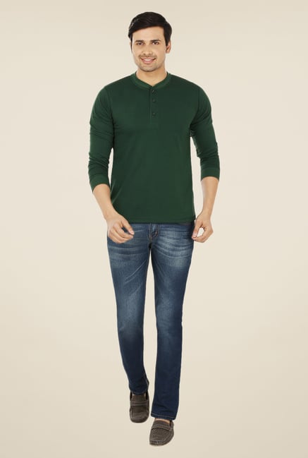 Weardo Dark Green Henley T Shirt Weardo Dark Green Henley T Shirt