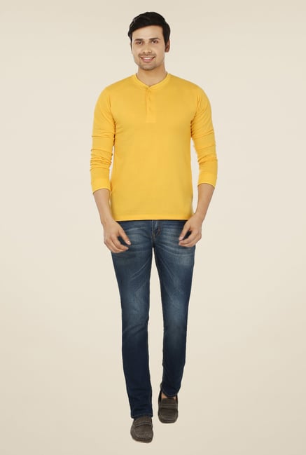 Weardo Yellow Henley Neck T Shirt Weardo Yellow Henley Neck T Shirt