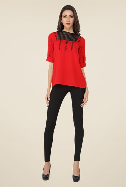 Soie Red Embroidered Top Soie Red Embroidered Top