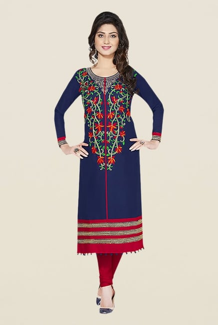 Ishin Blue & Red Embroidered Unstitched Dress Material Ishin Blue & Red Embroidered Unstitched Dress Material