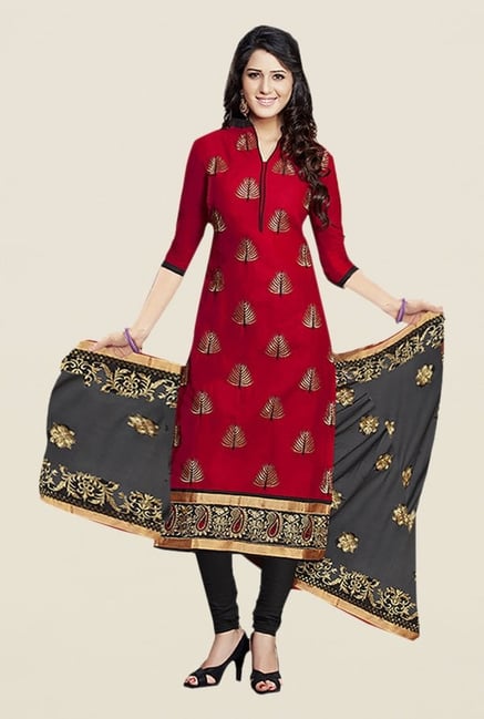 Ishin Black & Red Embroidered Unstitched Dress Material Ishin Black & Red Embroidered Unstitched Dress Material