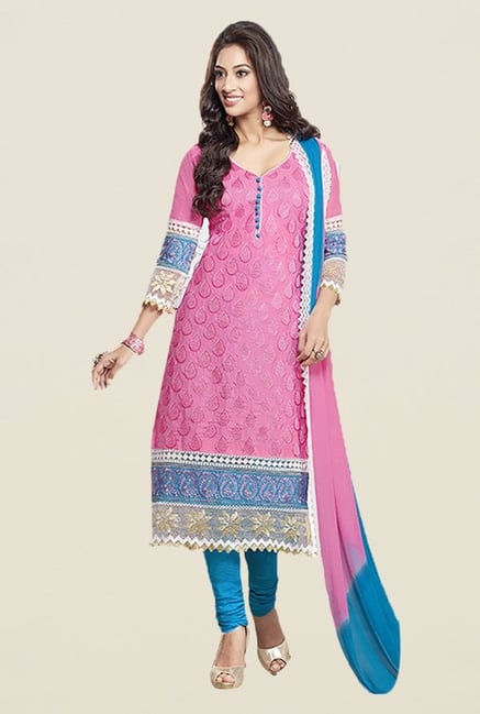 Ishin Pink & Blue Embroidered Unstitched Dress Material Ishin Pink & Blue Embroidered Unstitched Dress Material