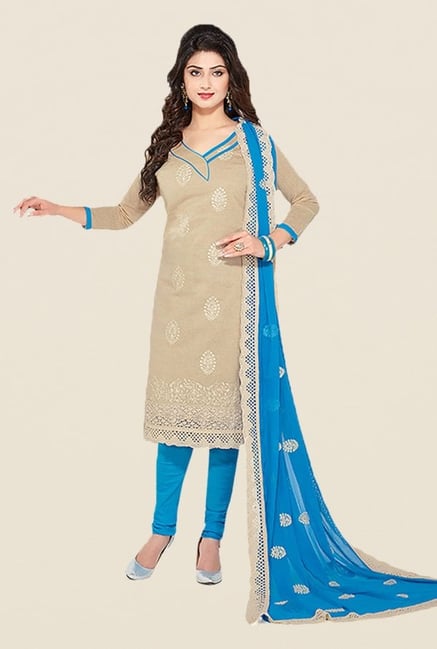 Ishin Beige & Blue Embroidered Unstitched Dress Material Ishin Beige & Blue Embroidered Unstitched Dress Material