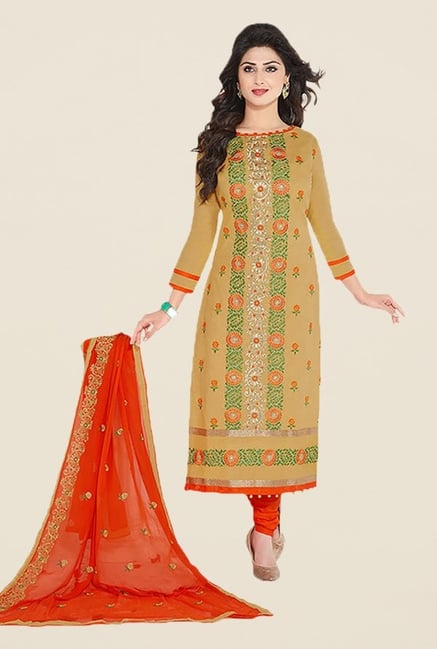 Ishin Beige & Red Embroidered Unstitched Dress Material Ishin Beige & Red Embroidered Unstitched Dress Material