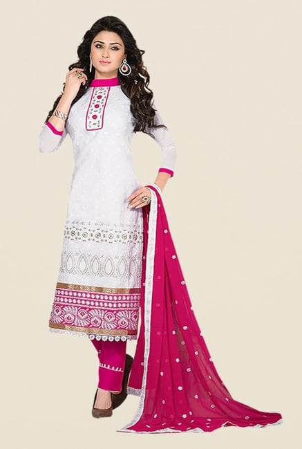 Ishin White & Pink Embroidered Unstitched Dress Material Ishin White & Pink Embroidered Unstitched Dress Material