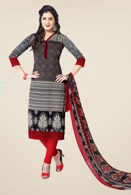 Ishin Black & Red Printed Unstitched Dress Material Ishin Black & Red Printed Unstitched Dress Material