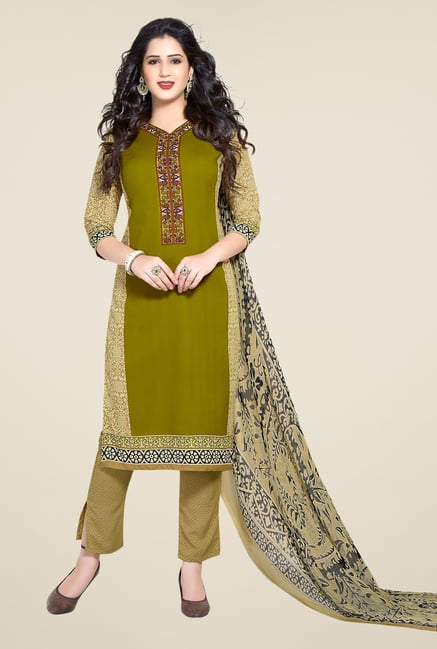 Ishin Green Printed Unstitched Dress Material Ishin Green Printed Unstitched Dress Material