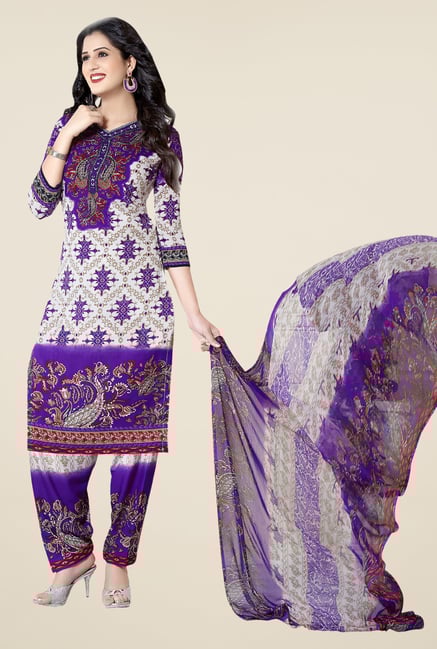 Ishin Purple & White Printed Unstitched Dress Material Ishin Purple & White Printed Unstitched Dress Material
