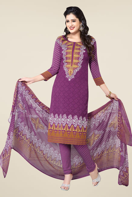 Ishin Purple Printed Unstitched Dress Material Ishin Purple Printed Unstitched Dress Material