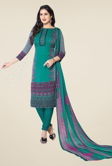 Ishin Green Printed Unstitched Dress Material Ishin Green Printed Unstitched Dress Material