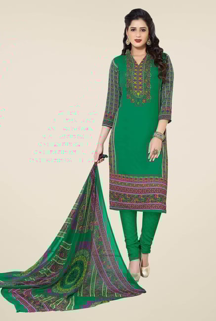 Ishin Green Printed Unstitched Dress Material Ishin Green Printed Unstitched Dress Material
