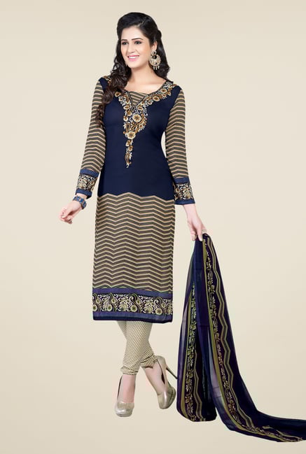 Ishin Blue & Beige Printed Unstitched Dress Material Ishin Blue & Beige Printed Unstitched Dress Material