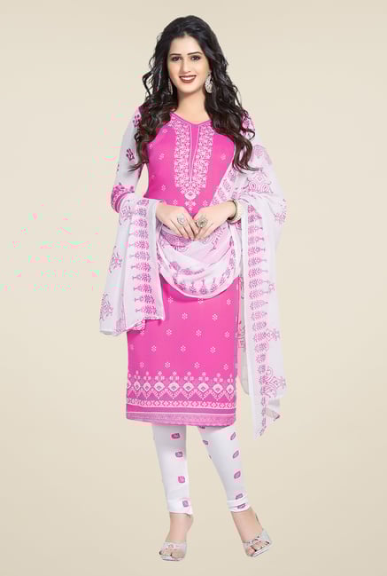 Ishin Pink & White Printed Unstitched Dress Material Ishin Pink & White Printed Unstitched Dress Material