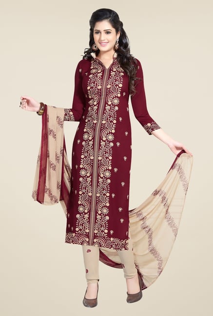 Ishin Red & Beige Printed Unstitched Dress Material Ishin Red & Beige Printed Unstitched Dress Material