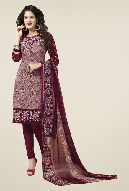 Ishin Maroon Printed Unstitched Dress Material Ishin Maroon Printed Unstitched Dress Material